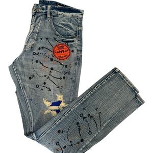 Men's Blue Jeans with Artistic Design